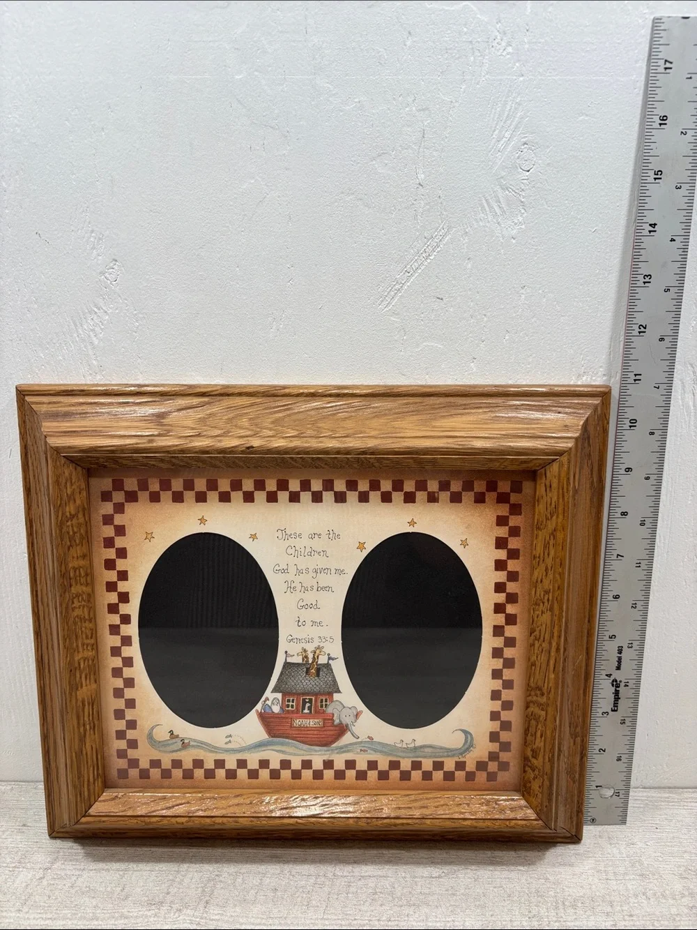Vintage Noah's Ark DBL Framed Print Linda Spivey Y2k 90's Nursery Art Oak Frame
